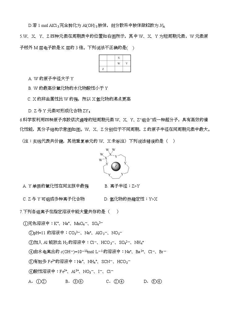 黑龙江省哈尔滨市第六中学校2021届高三9月月考 化学（含答案） 试卷02