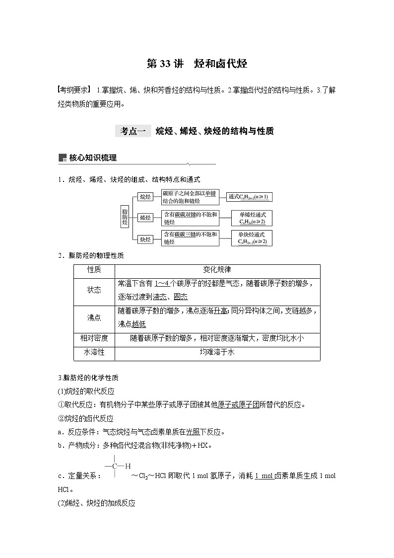 2021年高考化学一轮复习讲义 第11章 第33讲 烃和卤代烃第1页