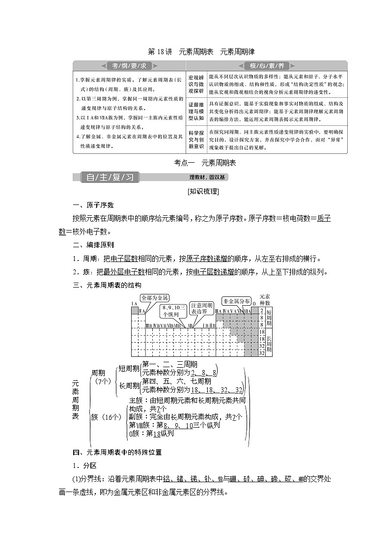 2021版高考化学(人教版)一轮复习(课件+学案+课后检测)第18讲 元素周期表 元素周期律 (共3份打包)01