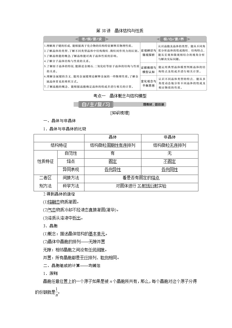 2021版高考化学（人教版）一轮复习（课件+学案+课后检测）第38讲　晶体结构与性质 (共3份打包)01