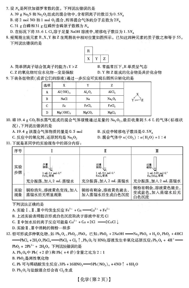 2021山西运城市高中联合体高三10月阶段检测化学试卷答案解析02