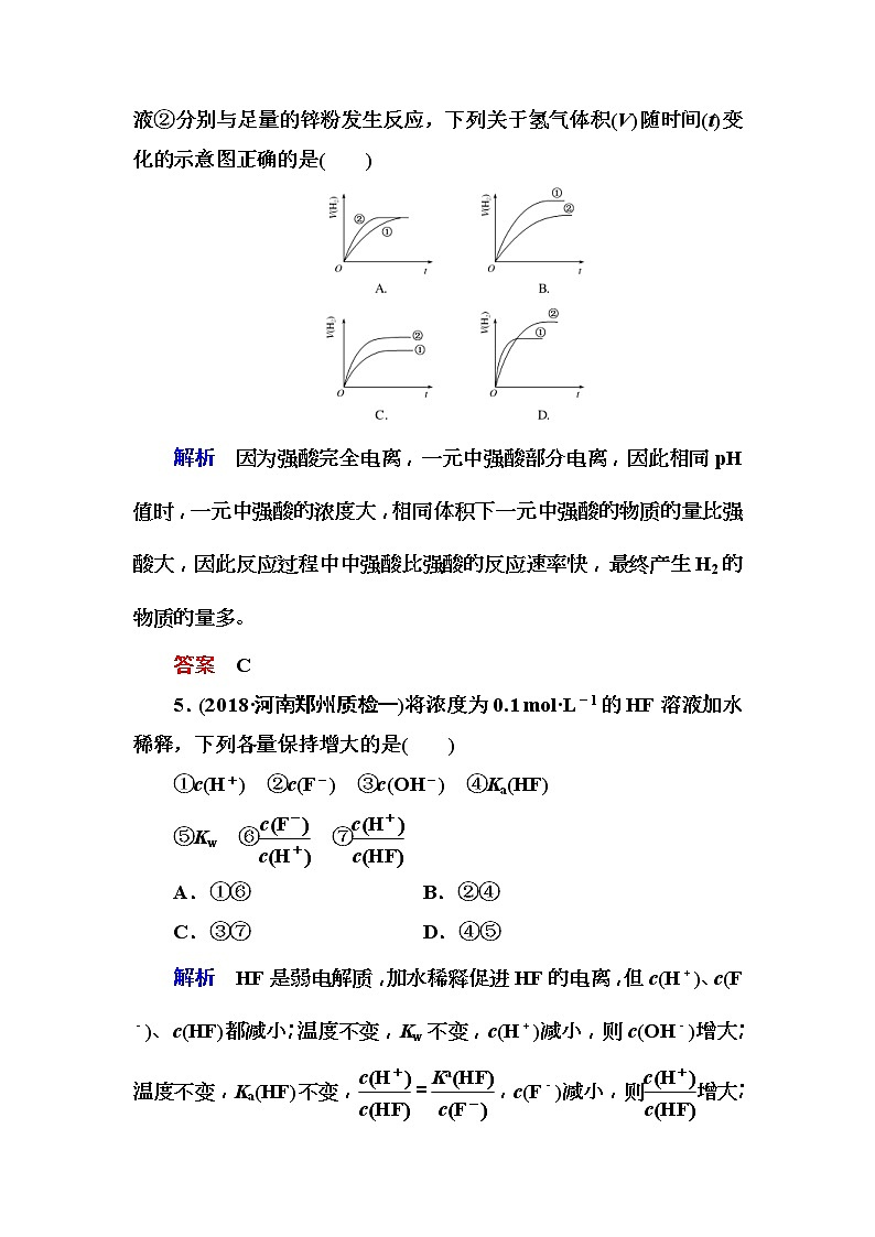 2019届高考化学一轮复习顶层设计配餐作业:24 《弱电解质的电离》 含解析 练习03