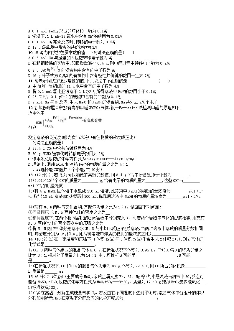 2020高考化学一轮复习考点规范练01《物质的量气体摩尔体积》(含解析)02