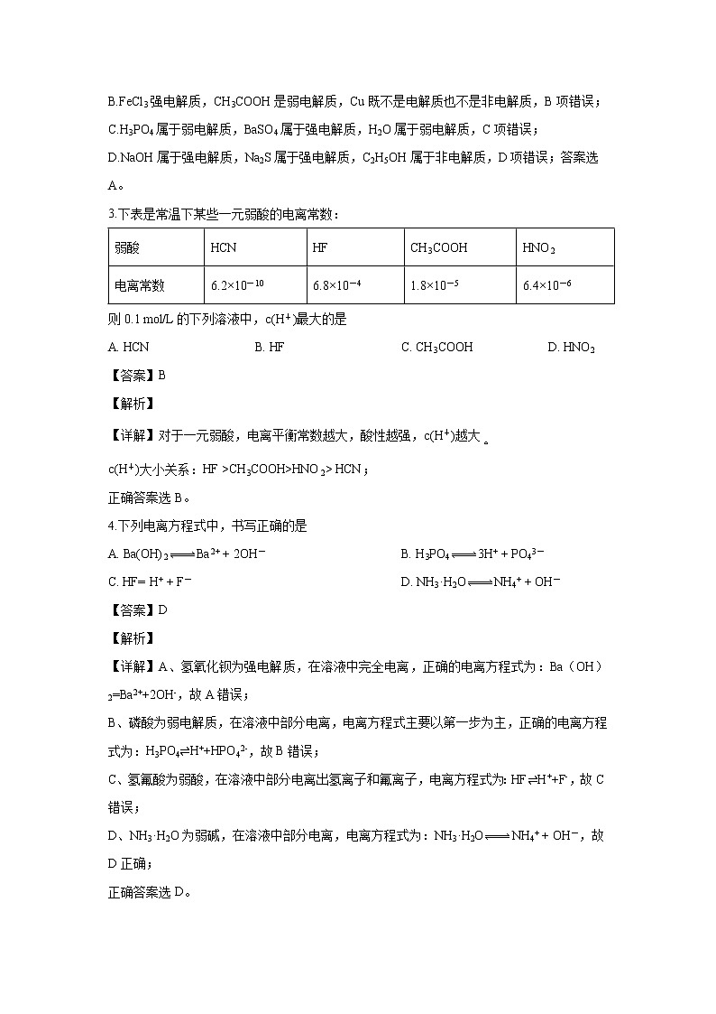 【化学】福建省莆田市第二十五中学2018-2019学年高二下学期第一次月考(解析版)第2页