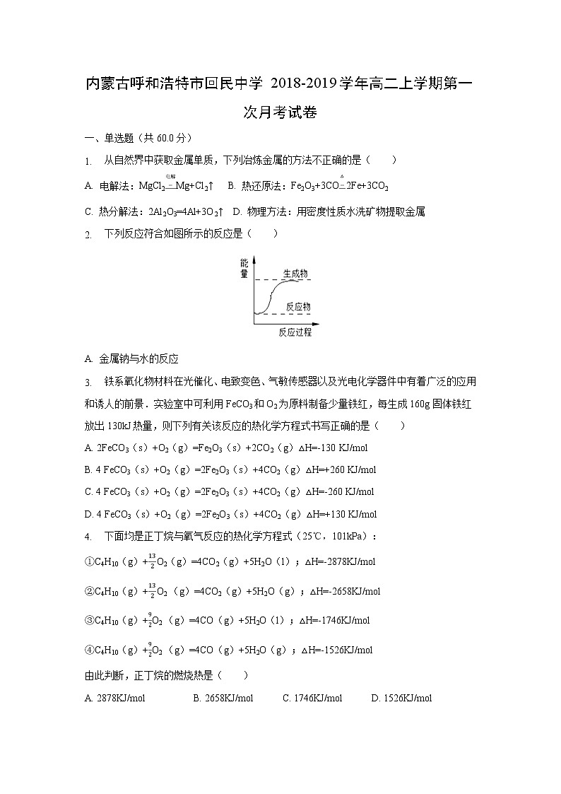 【化学】内蒙古呼和浩特市回民中学2018-2019学年高二上学期第一次月考试卷(解析版)01