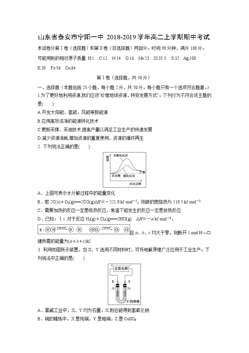 【化学】山东省泰安市宁阳一中2018-2019学年高二上学期期中考试01