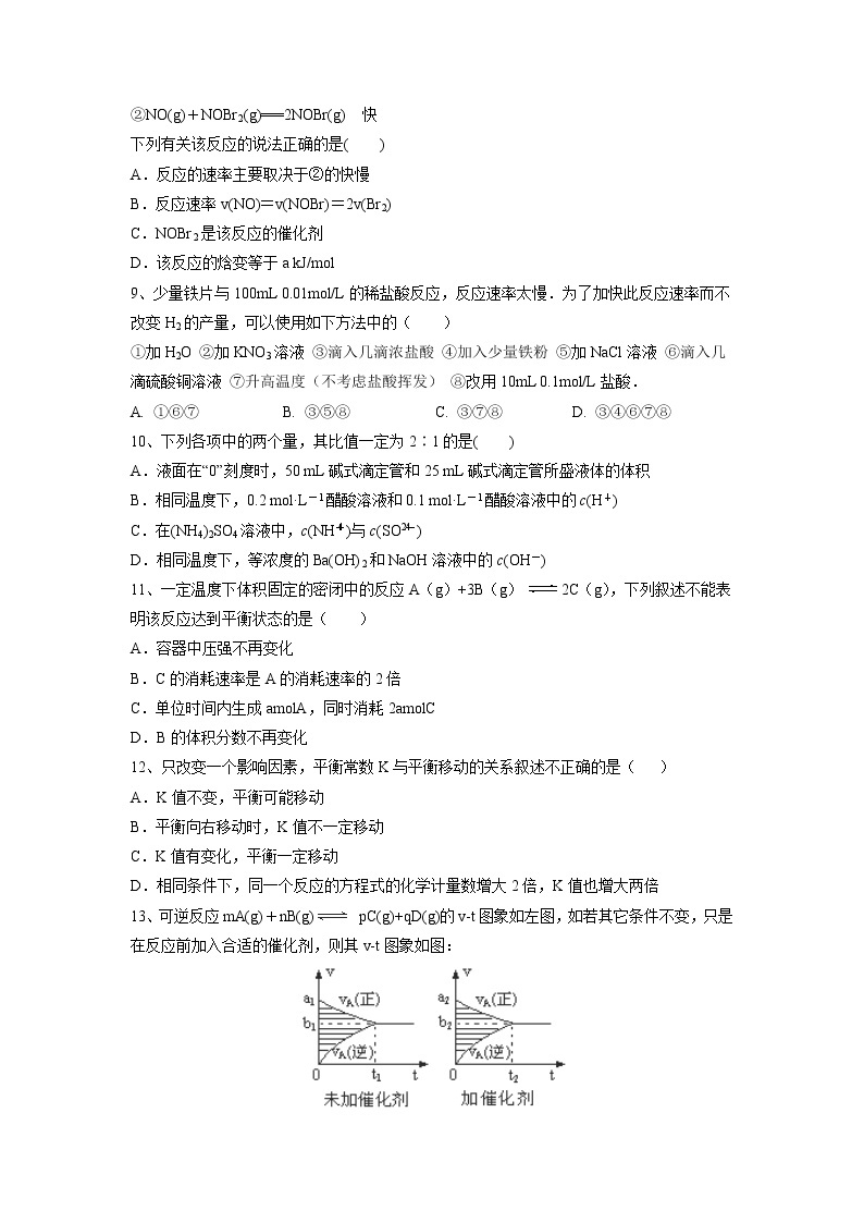 【化学】辽宁省普兰店市第一中学2018-2019学年高二上学期期中考试（理）试题02