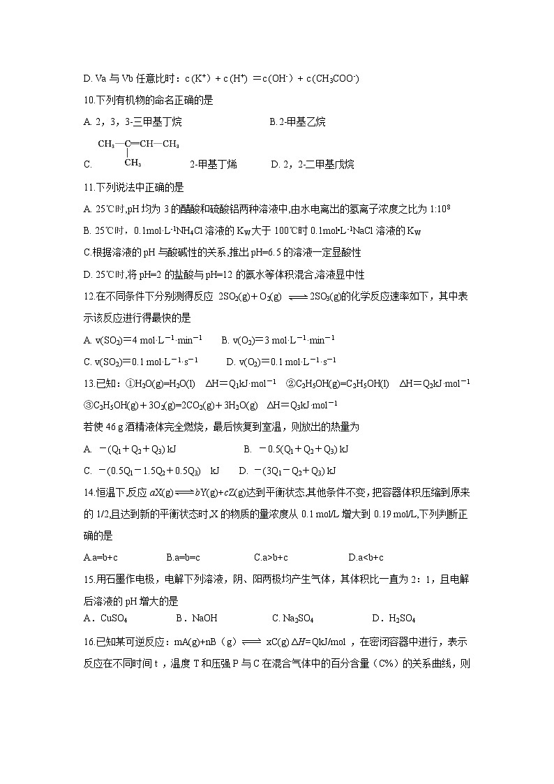 【化学】云南省玉溪一中2018-2019学年高二上学期期末考试03