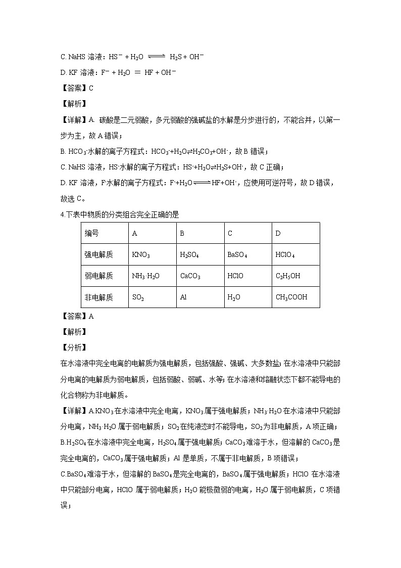 【化学】福建省泉州市2018-2019学年高二上学期期末教学质量跟踪监测(解析版)第2页