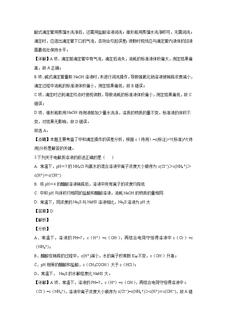 【化学】黑龙江省大庆市第十中学2018-2019学年高二上学期期末考试(解析版)02