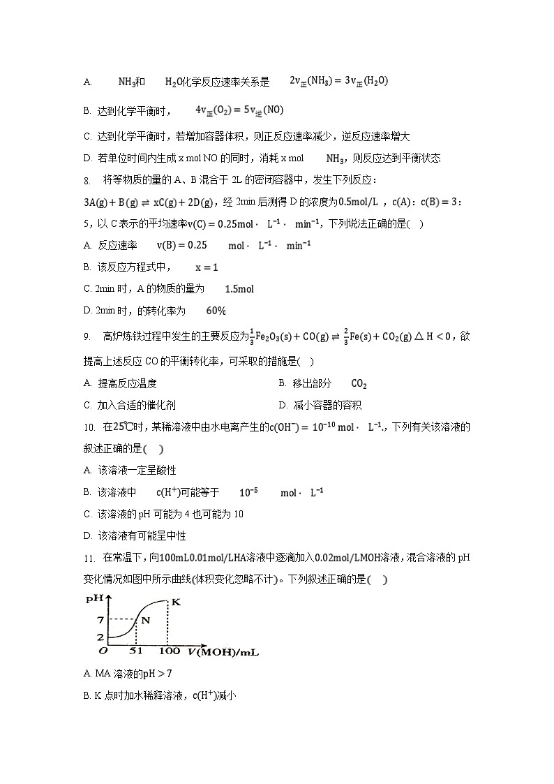 【化学】安徽省蚌埠田家炳中学、蚌埠市九中、五中、铁路中学四校联考2019-2020学年高二12月月考试题03