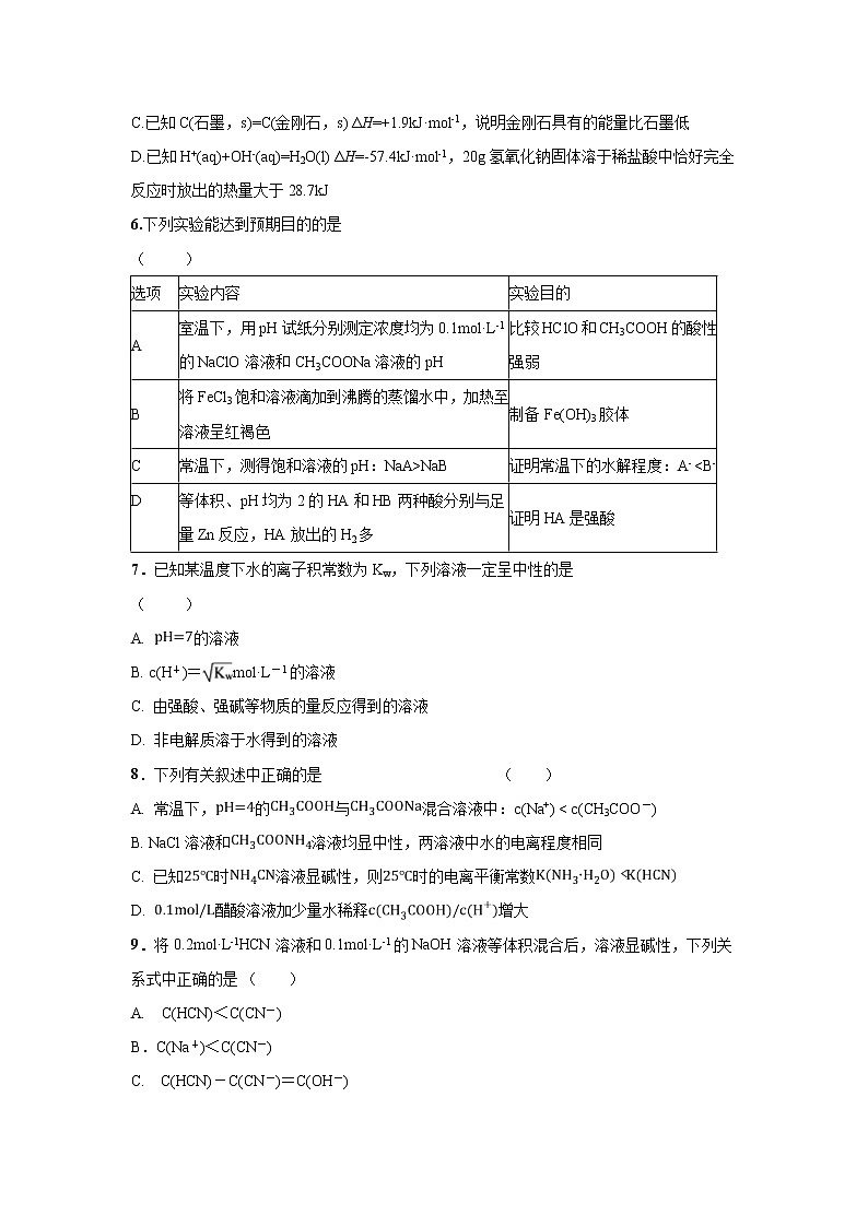 【化学】新疆博尔塔拉蒙古自治州第五师高级中学2019-2020学年高二上学期期中考试(黄冈班)试卷02