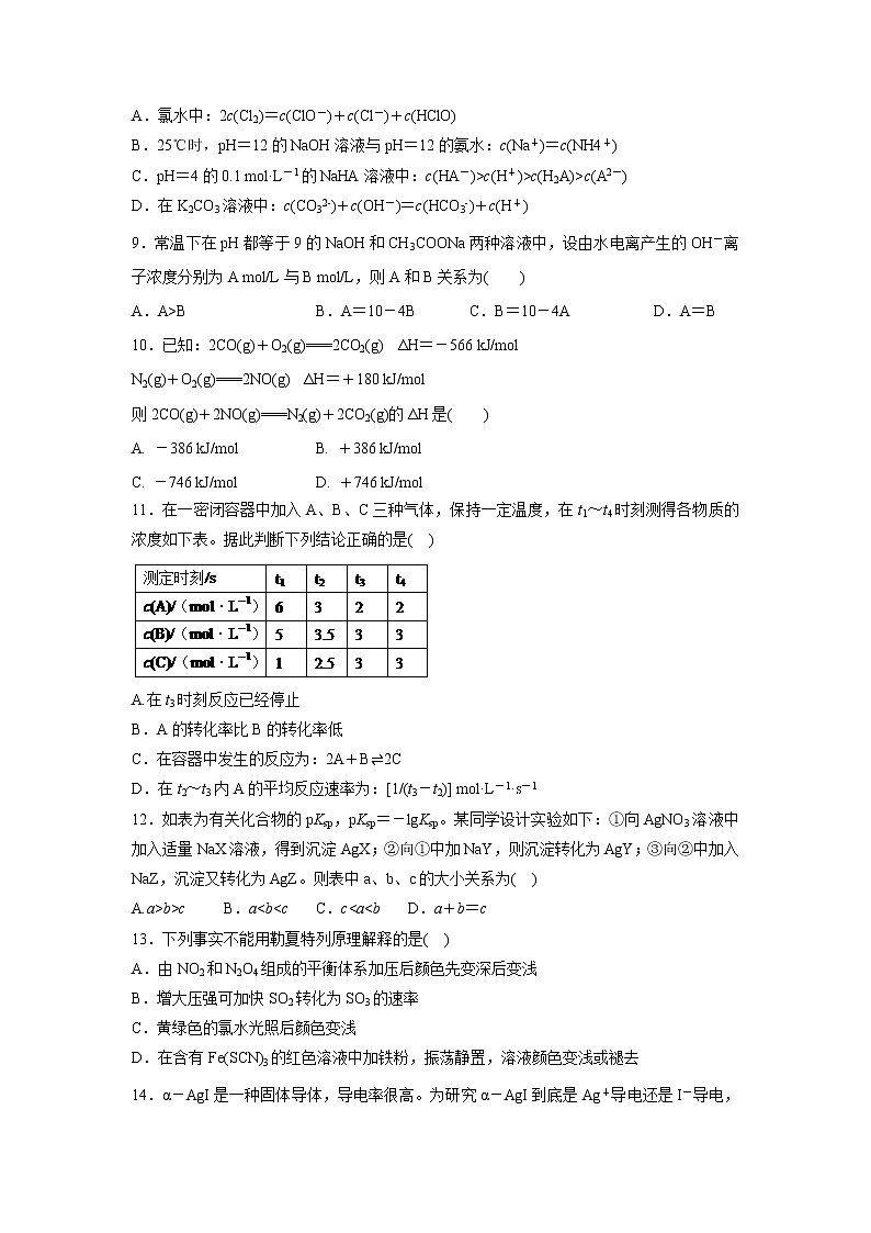 【化学】江西省南昌市进贤一中2019-2020学年高二上学期期末考试试卷03