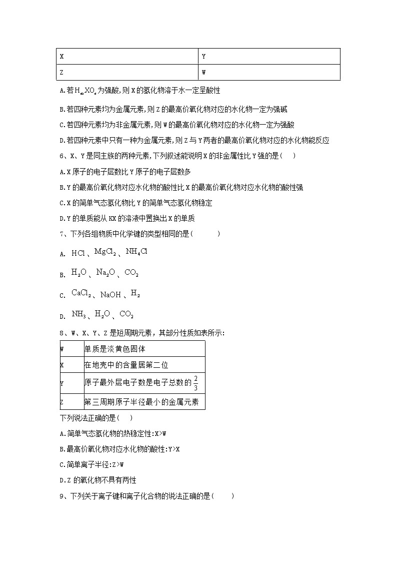 2019-2020学年高一化学人教版(2019)必修第一册同步学典:(32)第四章物质结构元素周期律综合拓展B卷02