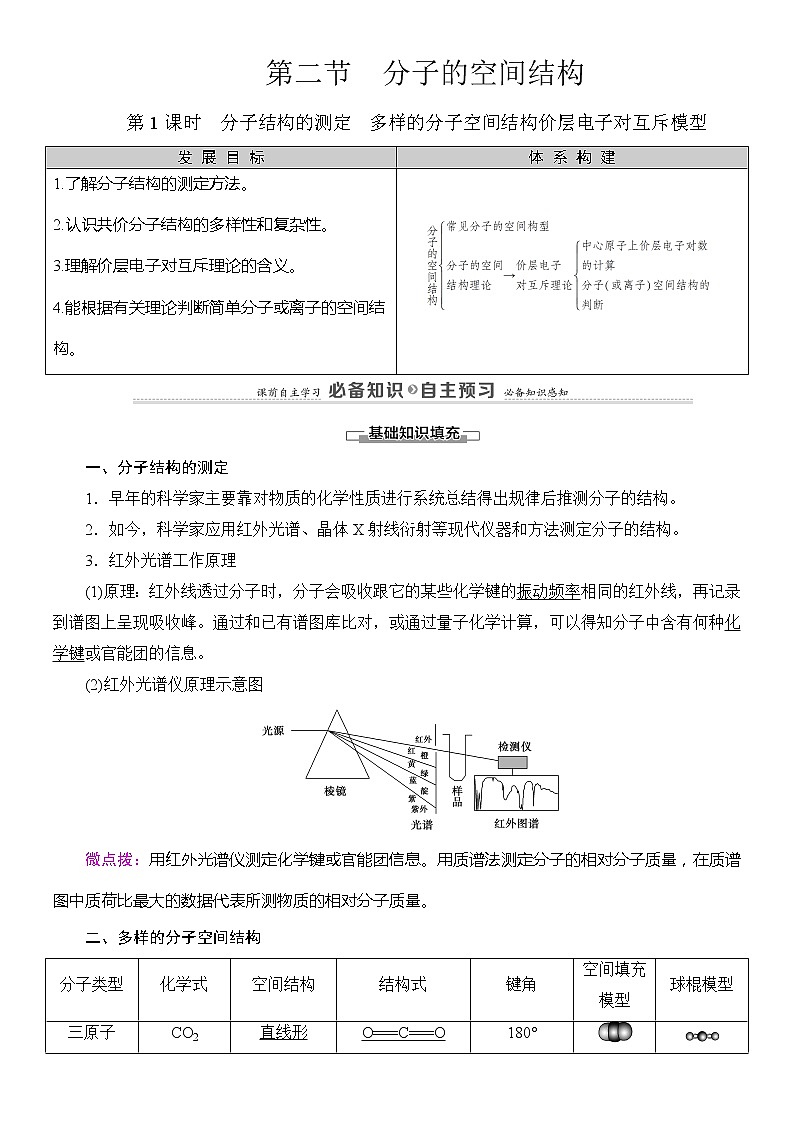 2020版  高中化學(xué)  選修  第2冊  第2章　第2節(jié)　第1課時　分子結(jié)構(gòu)的測定　多樣的分子空間結(jié)構(gòu)價層電子對互斥模型  教案第1頁