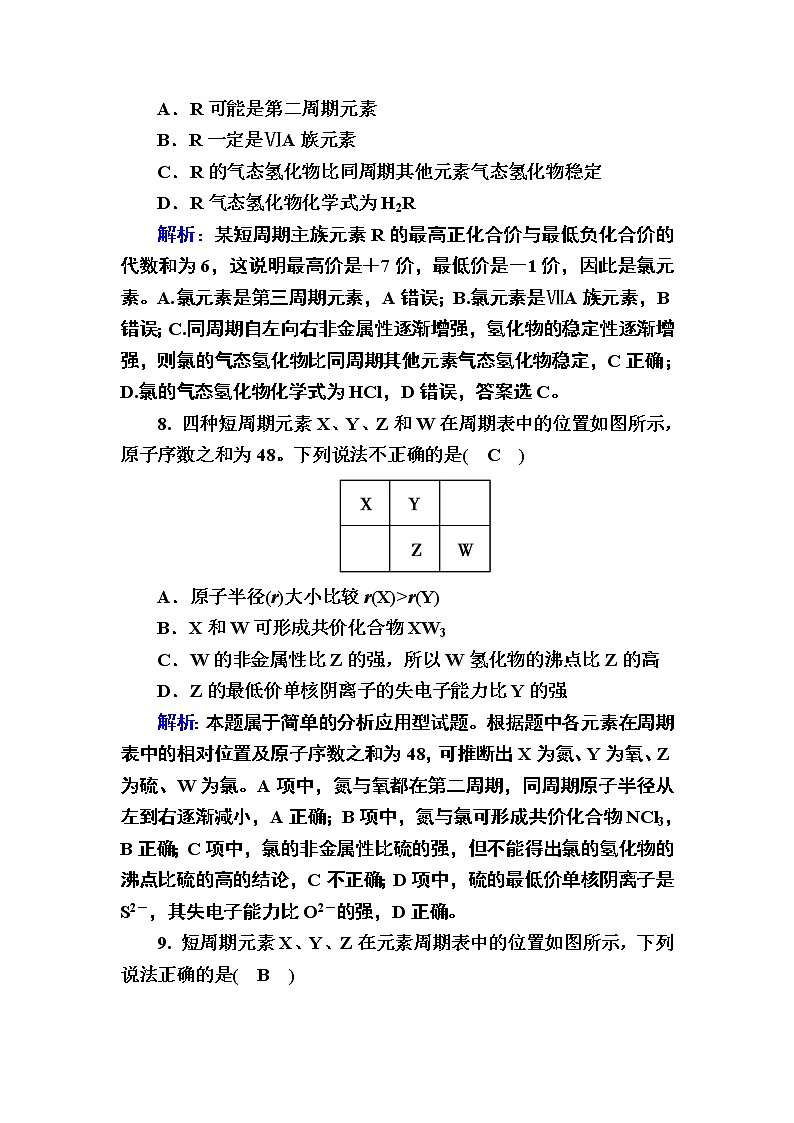 2020-2021学年新教材化学人教版必修第一册作业:4-2-2 元素周期表和元素周期律的应用 练习03
