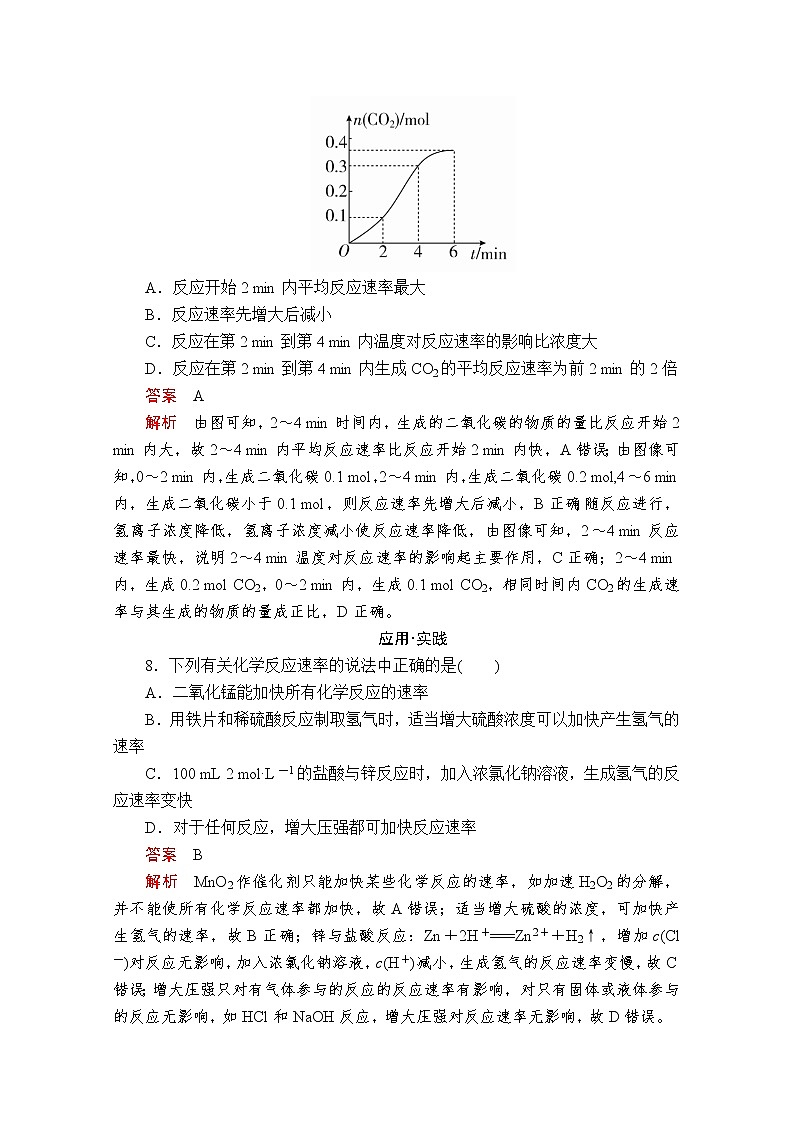 2019-2020学年鲁科版新教材必修2第2章第3节化学反应的快慢和限度第1课时作业 练习03