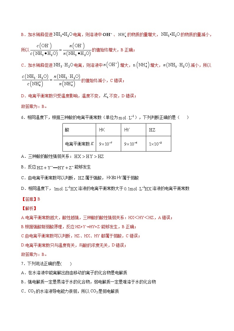 人教版高中化学选修4  3.1《弱电解质的电离》同步练习（解析版）03