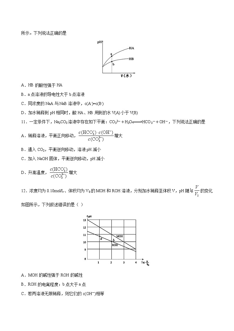 人教版高中化学选修4 第三章《水溶液中的离子平衡》同步练习(原卷版)第3页
