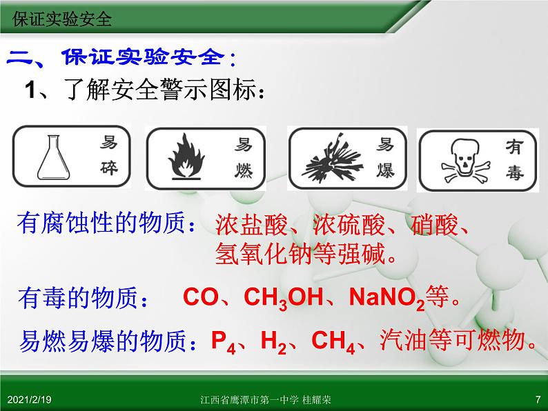 江西省鹰潭市第一中学人教版高中化学选修6 实验化学 第一章 第一节 实验化学起步(第1课时) 课件07