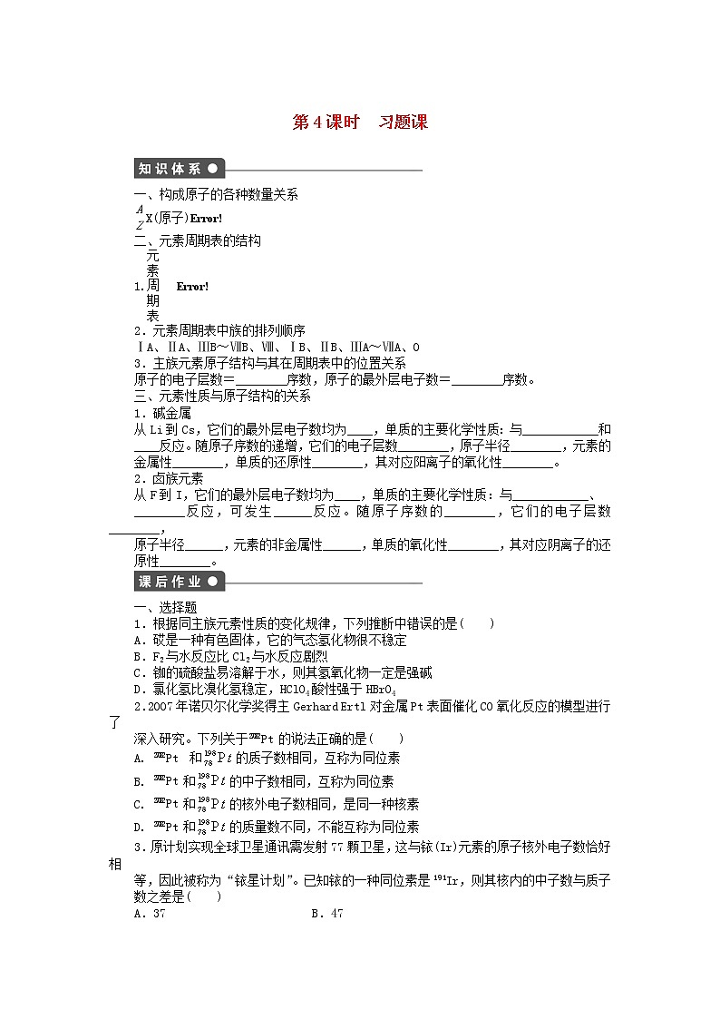 高中化学 第一章 第一节 第4课时 习题课课后作业 新人教版必修201