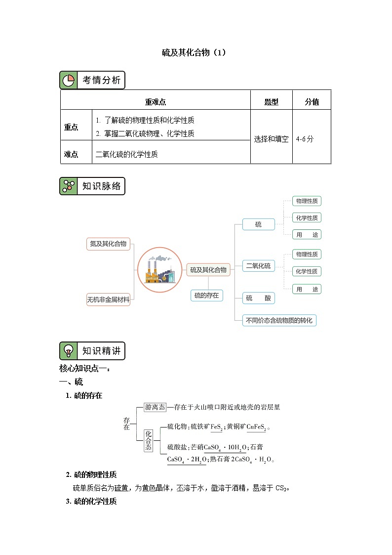 高一化学新人教版(2019)第二册 第五章 第一节硫及其化合物(1)学案01