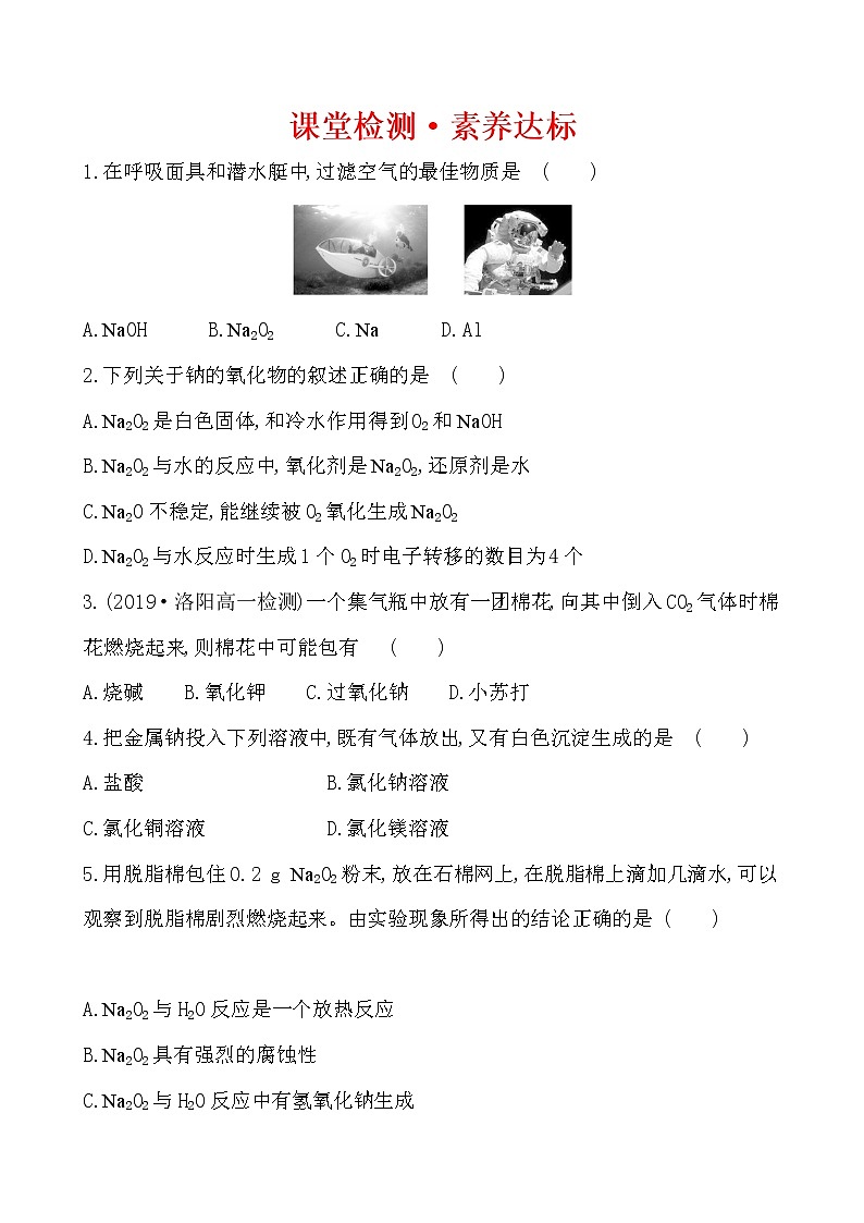 高中化学人教版(2019)必修第一册:2.1.2氧化钠和过氧化钠作业1 练习01