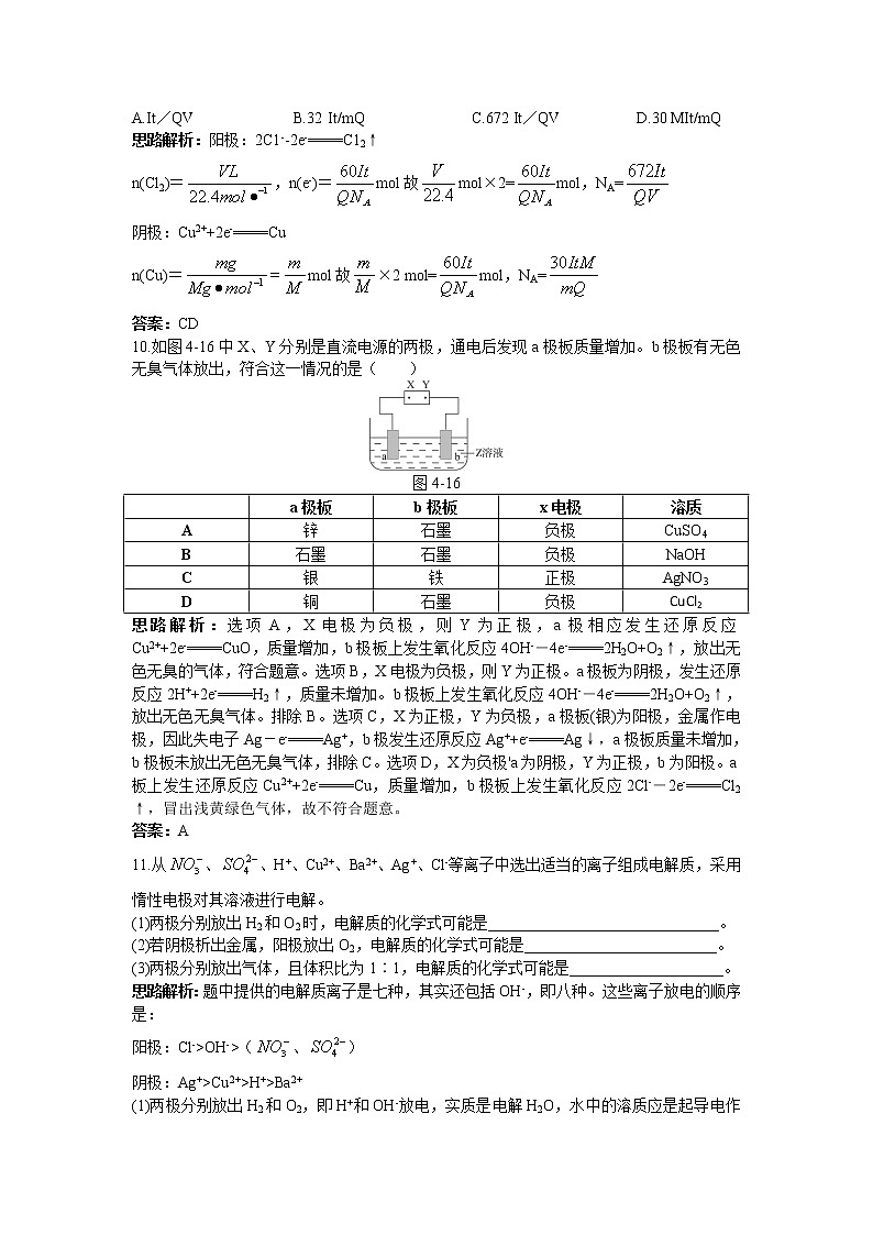 化学人教版选修4自主练习:第四章第三节电解池 Word版含解析第3页