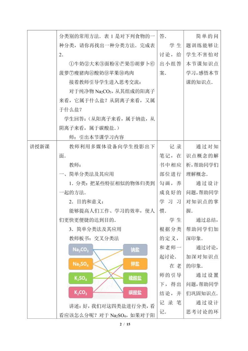 高中化学人教版（2019）必修第一册(教案)物质的分类02