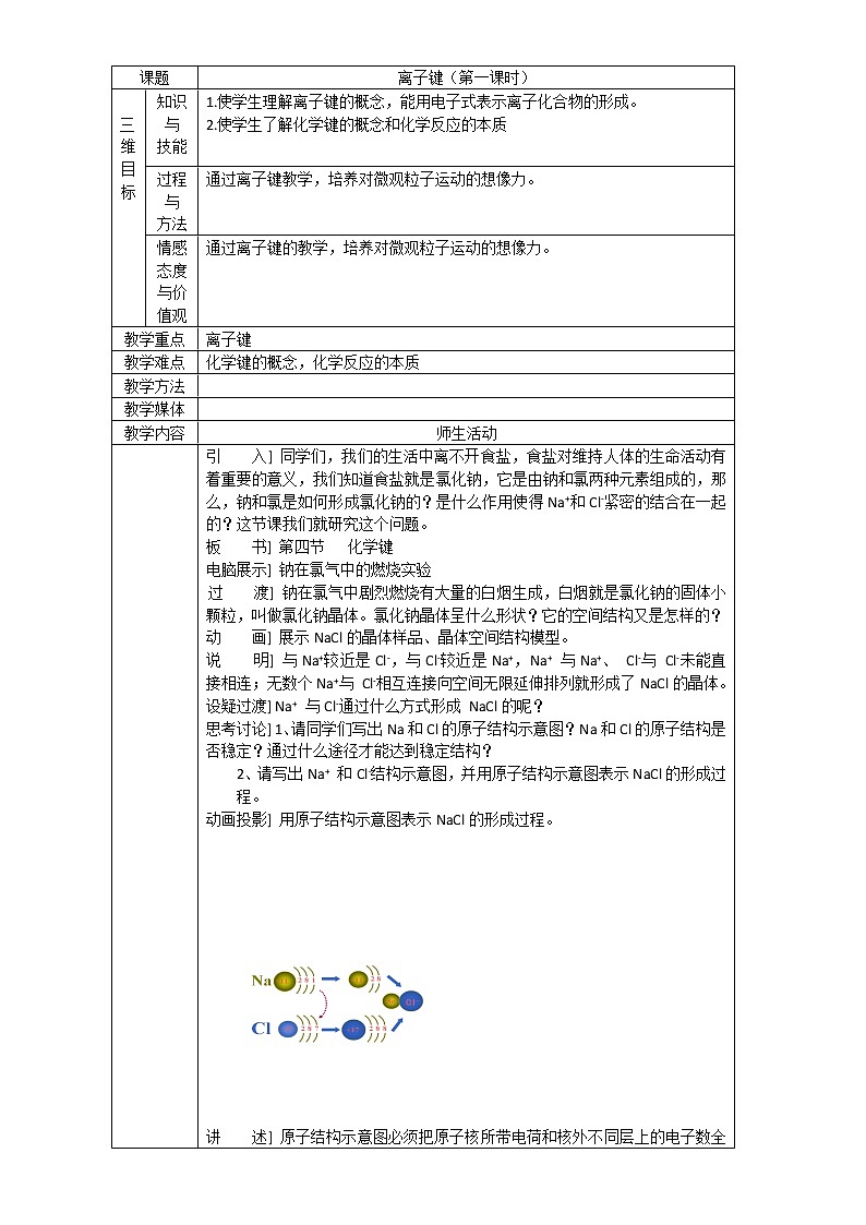 【推薦】人教版高中化學(xué)必修二 1.3化學(xué)鍵第1課時(shí)（教案1）第1頁(yè)
