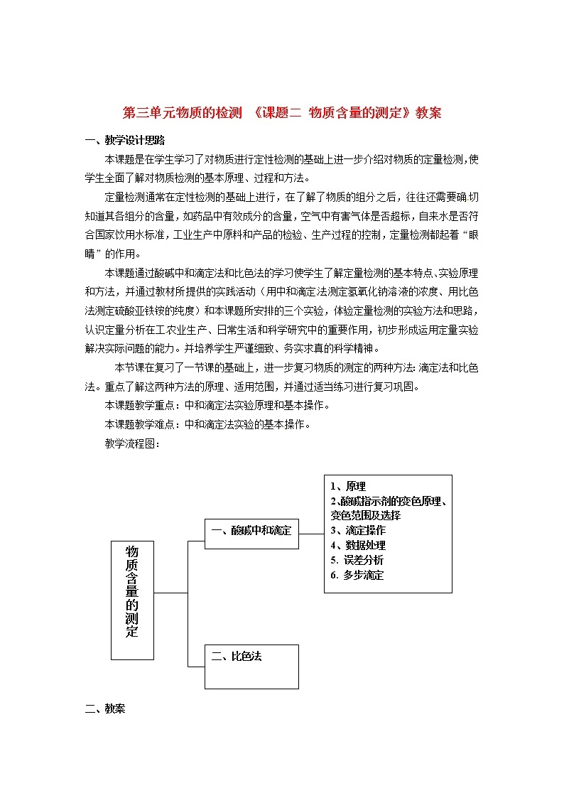 2021学年人教版选修6 第三单元课题二 物质含量的测定 教案01