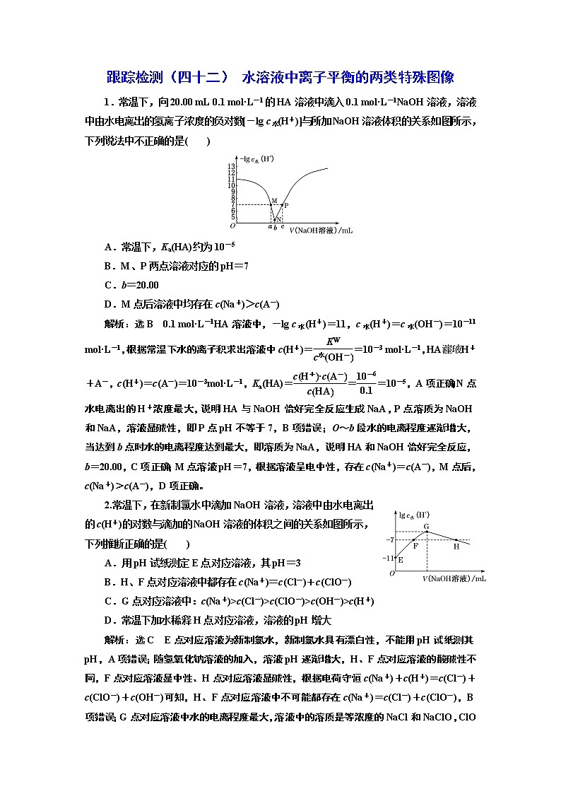 高考化学专题复习 跟踪检测(四十二) 水溶液中离子平衡的两类特殊图像(含解析)第1页