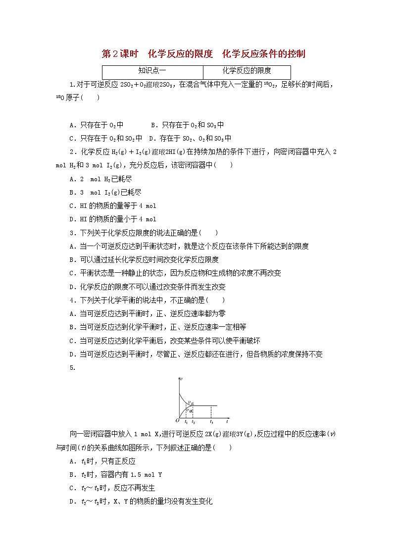 2020_2021學(xué)年新教材高中化學(xué)第六章化學(xué)反應(yīng)與能量第二節(jié)第2課時化學(xué)反應(yīng)的限度化學(xué)反應(yīng)條件的控制課時作業(yè)含解析新人教版必修220210220192第1頁