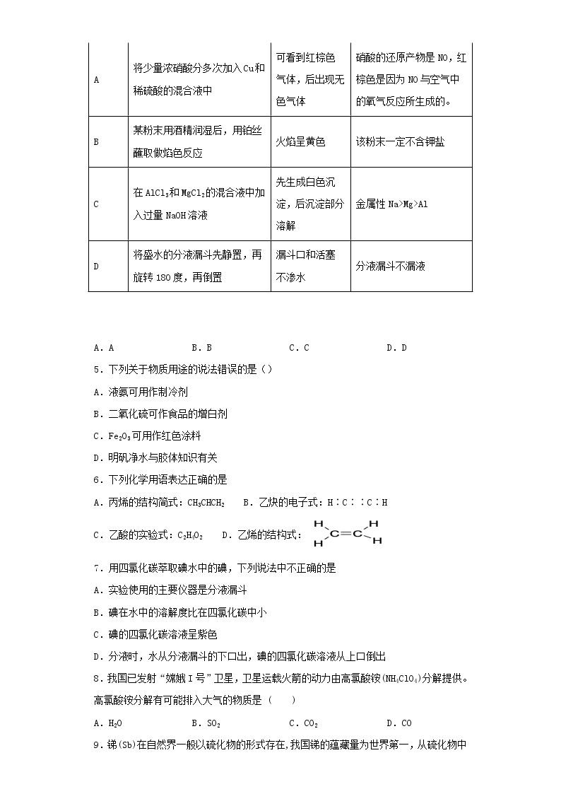 浙江省宁波十校2021届高三化学下学期联考模拟练习试题打包9套02