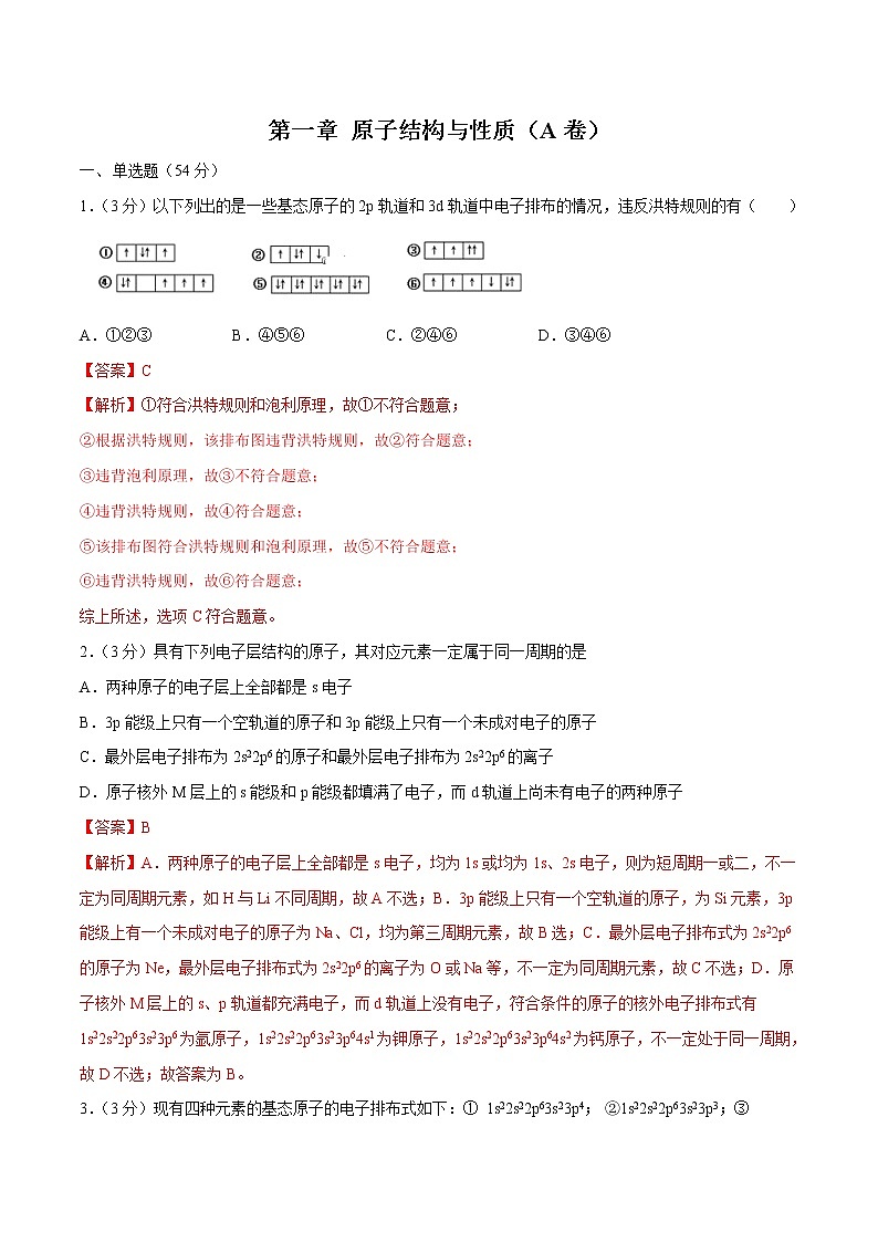 第1章 原子結(jié)構(gòu)與性質(zhì)（A卷基礎(chǔ)篇）（解析版）第1頁