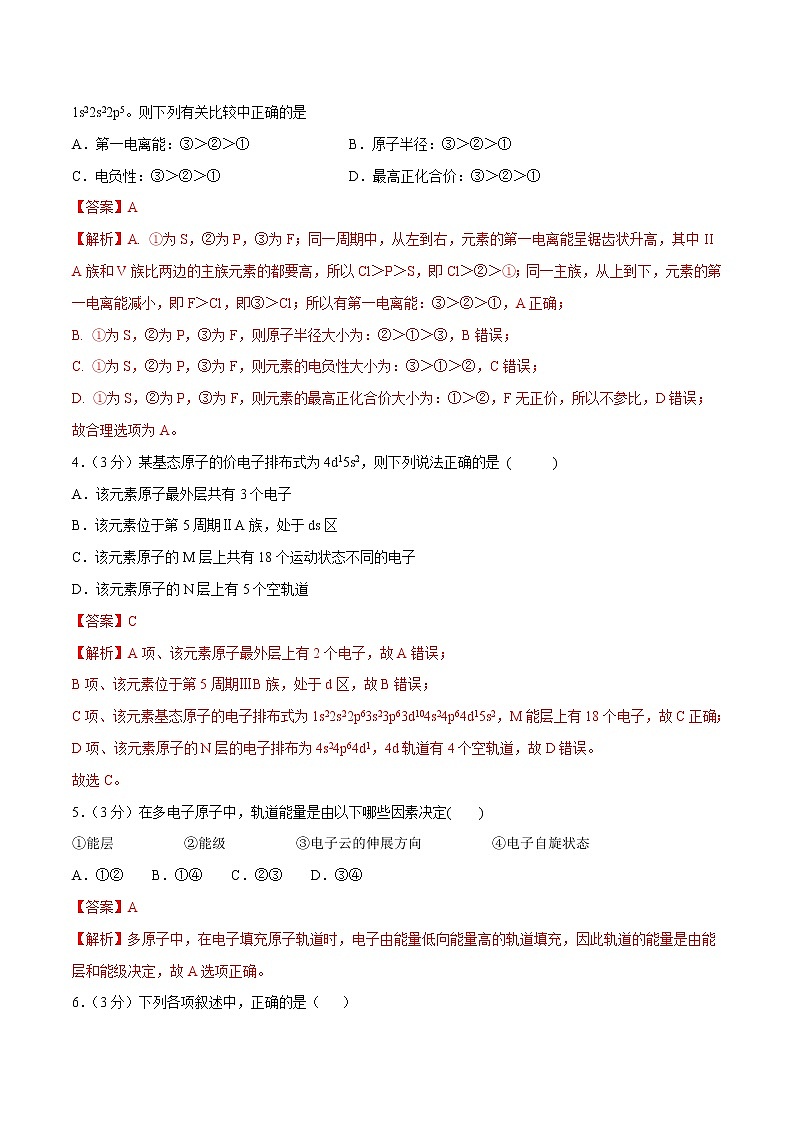 第1章 原子結(jié)構(gòu)與性質(zhì)（A卷基礎(chǔ)篇）（解析版）第2頁