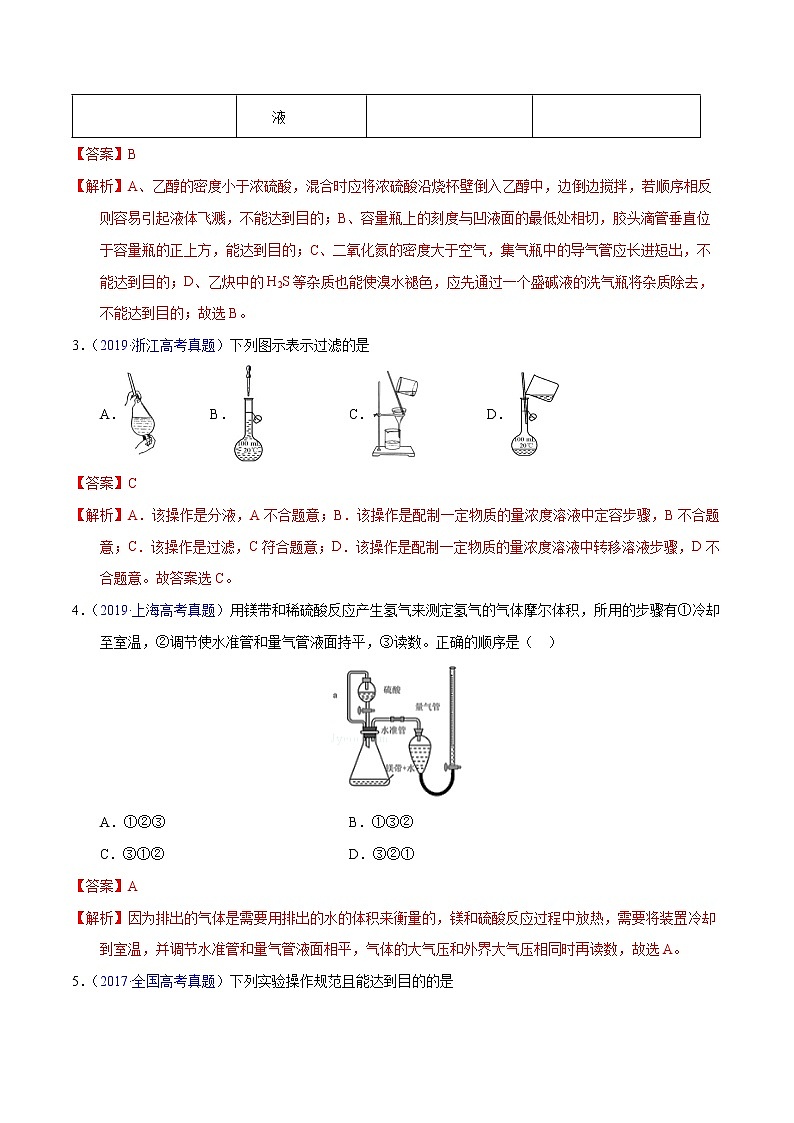 高考化学(2011~2020)真题专项练习 专题52 实验基本操作(教师版)02