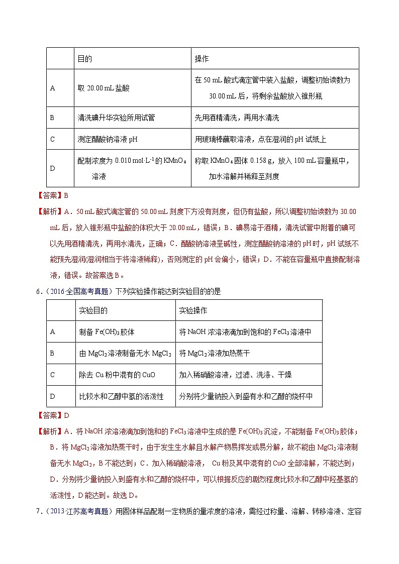 高考化学(2011~2020)真题专项练习 专题52 实验基本操作(教师版)03