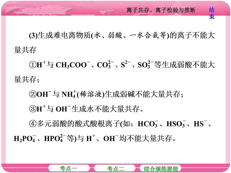 (人教版)2018届高三化学高考总复习课件:第2章 第三节 离子共存、离子检验与推断08
