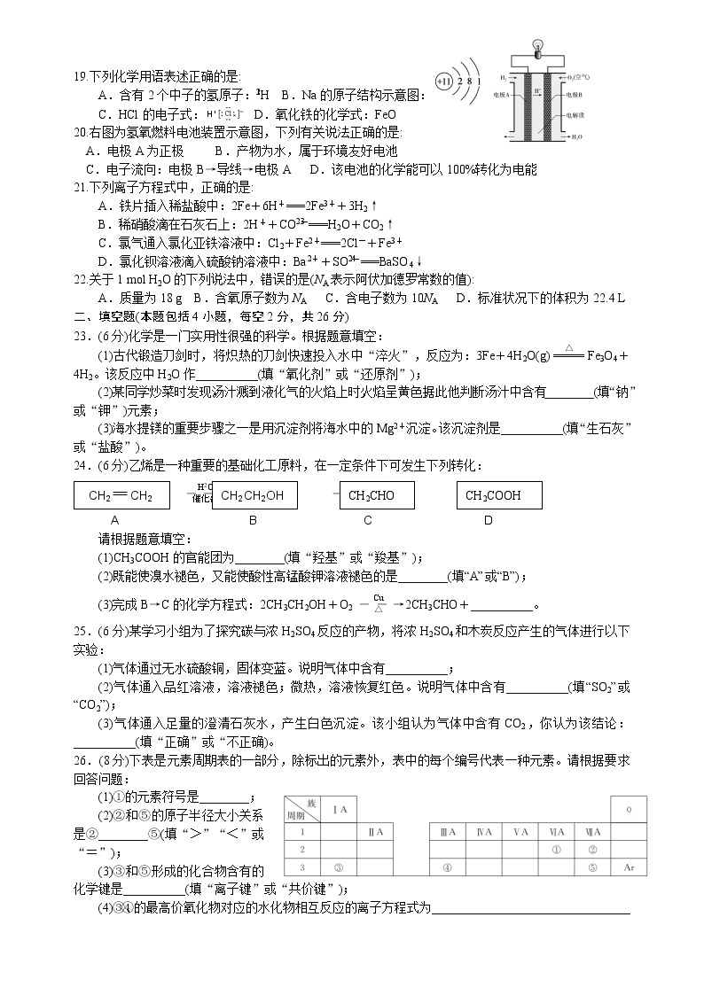 2018年湖南省普通高中学业水平考试试卷化学真题(含答案)02