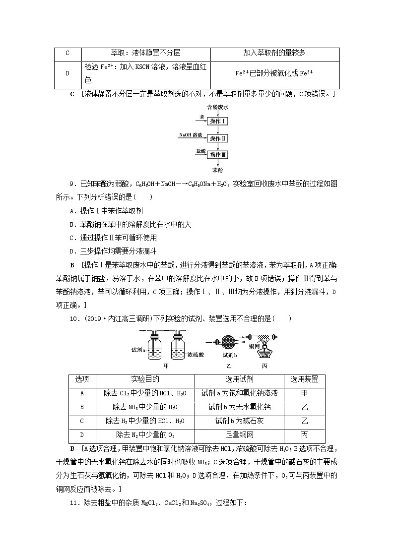 【鲁科版】高考化学一轮复习课时作业32物质的分离和提纯(含解析) 练习03