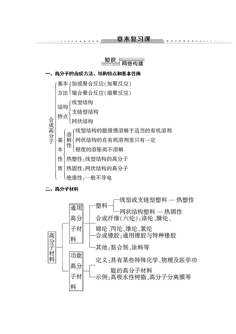 人教版(2019)高中化学选择性必修3 第5章 章末复习课 学案01