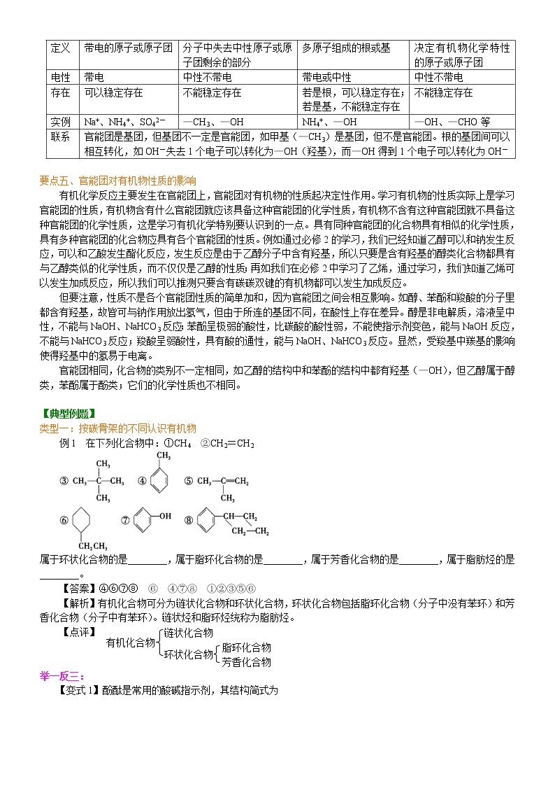 人教版 (新课标)高中化学选修5第一章第1节 有机化合物的分类  基础知识讲解学案03