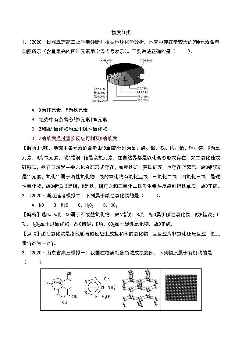 2021高考模拟题精细分类—物质分类及转化 专题1 物质分类(含解析)01