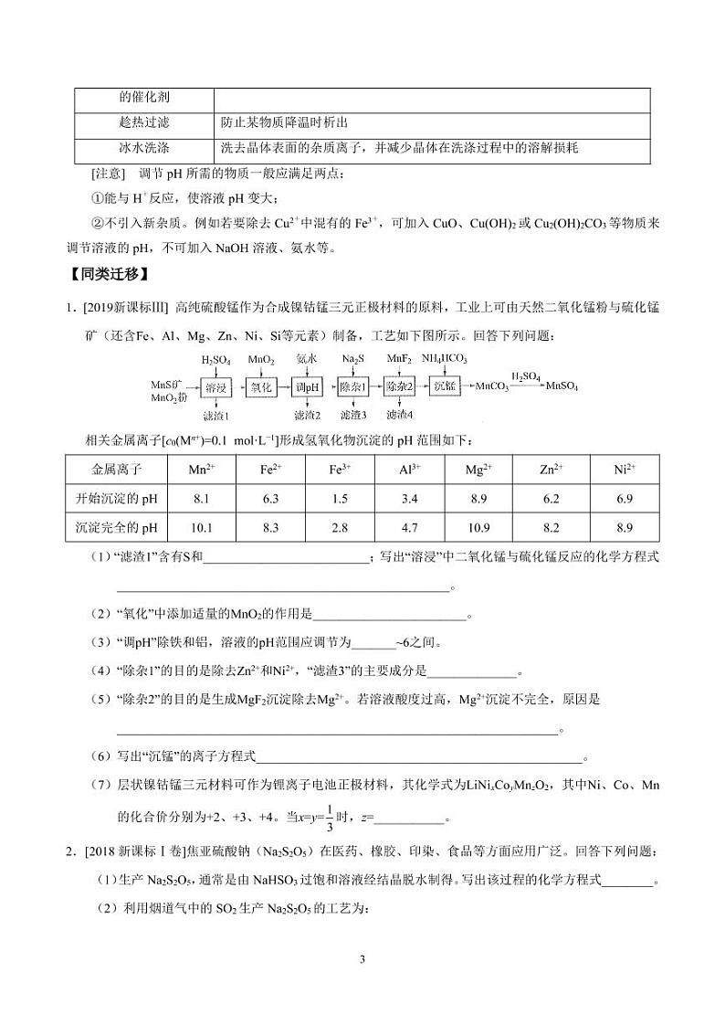 2020届高考化学二轮专题复习之难点突破 专题5 无机工艺流程题解题技巧(学生版)03