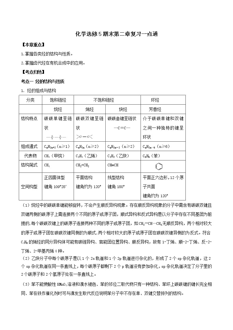 高中化学 人教版 选修5 期末复习一点通（第02章）综合能力测试+知识点回顾01