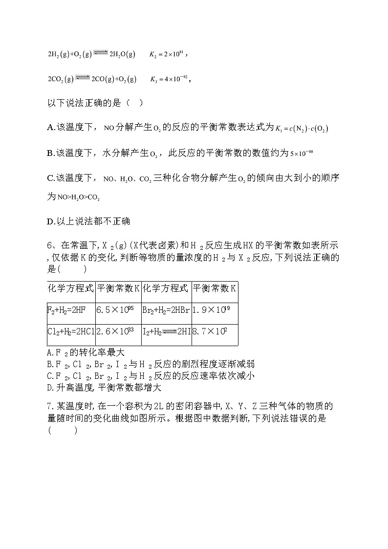 07.2021届高考化学三轮考点突破训练 化学平衡常数02
