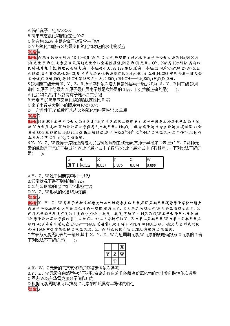 2022届高考大一轮复习化学单元质检卷5物质结构元素周期律02