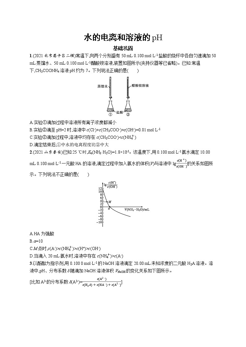 2022届高考化学一轮复习同步练习:水的电离和溶液的pH第1页