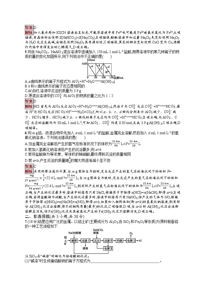 专题能力训练7 常见的金属元素及其化合物 (含答案解析)02